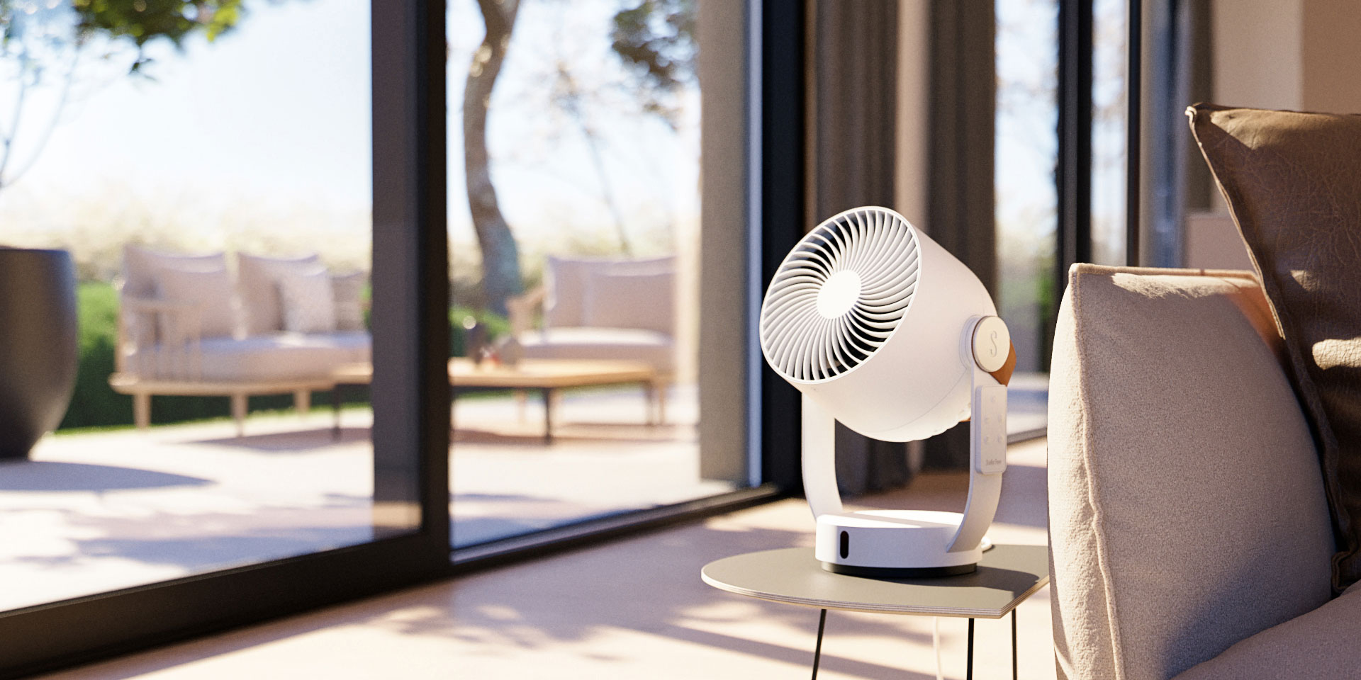 Елегантен и красив Подов вентилатор Leo 3D бял air circulator by-Stadler Form с 3D осцилация